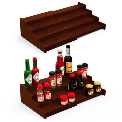 Spice Rack Organizer for Cabinet, 4 Tier Expandable Spice Rack, Bamboo Spice Organizer for Kitchen Cabinet, Pantry and Countertop Organization, Set of 2- Brown
