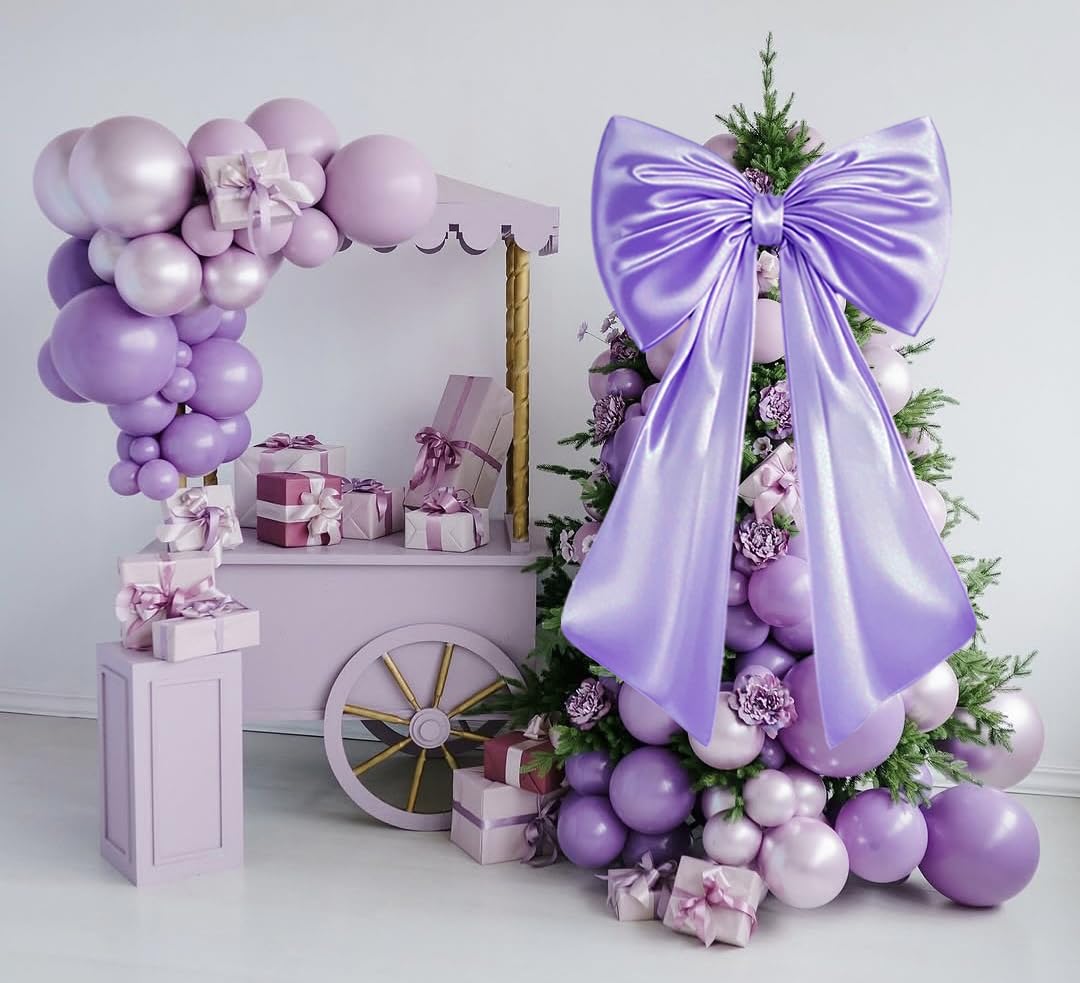 JUICYRAUL 23x35 Inch Large Purple Satin Bow,Giant Ribbon Tie for Coquette Room, Xmas Tree, Birthday, Graduation, Wedding Proposal & Baby Shower Decor