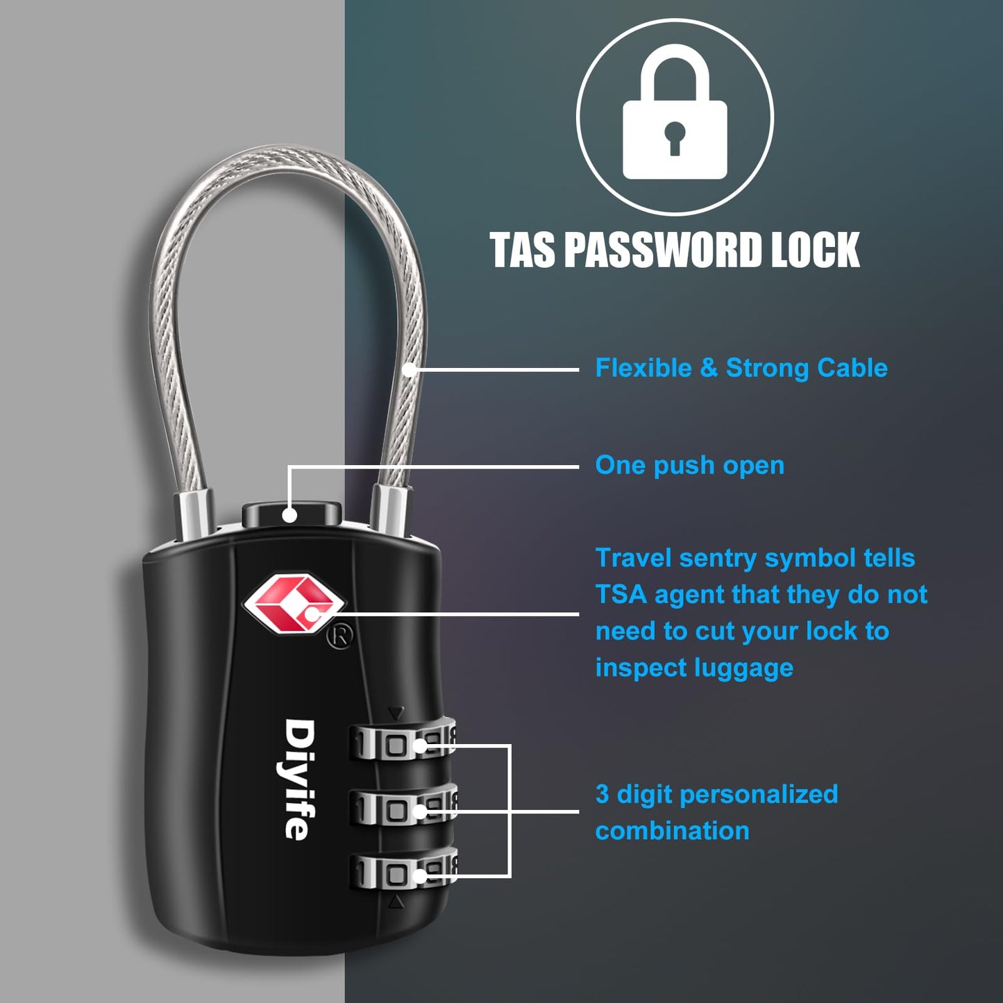 TSA Luggage Locks, [ Zinc Alloy Version][2 Pcs] Diyife TSA Approved Luggage Lock 3-Digit Re-settable Combination Lock, Code Lock for Travel Suitcase Luggage Bag Lockers (Black)