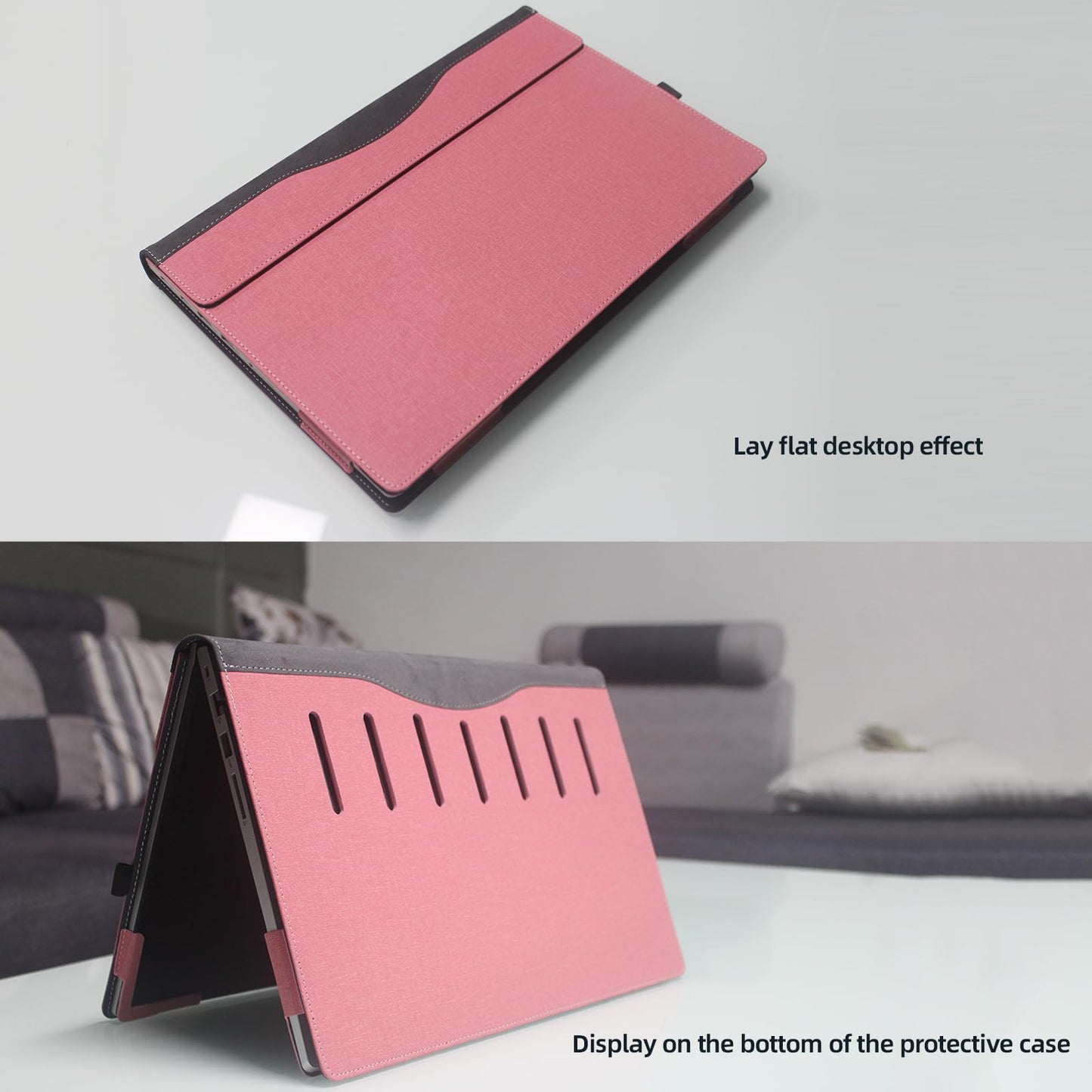 VEVOOD Laptop Cover for Dell inspiron 16" 7635 7640 Vostro 5620 5625 5630 7610 7620 7630 7640 2-in-1 Case All Inclusive Drop Case 16inch PU Leather Inside Pocket Cover (Pink)