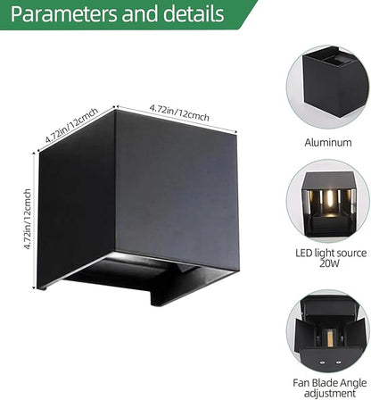 Wrasse 2Pack Outdoor Wall Mounted Lights 20W 2000LM Wall Proch Sconce 3000K Black Exterior Light Fixture 120v Up Down Modern Cube Lamp for Outdoor Sconces Lighting House Front Door Outside