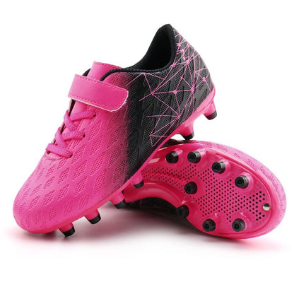 brooman Kids Firm Ground Soccer Cleats Boys Girls Athletic Outdoor Football Shoes (8,Fuchsia Black)