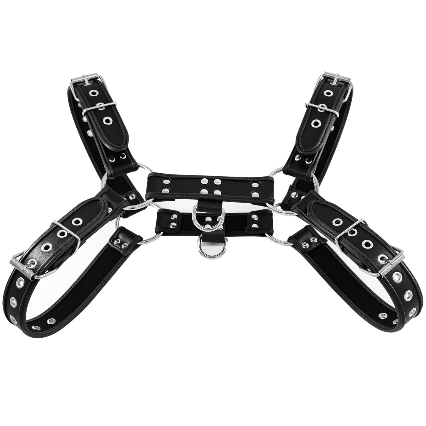 TsujiYa Men's PU Leather Body Chest Harness, Adjustable Contrast Wrapped Edge Straps, for Music Festivals, Rave Costumes (BLACK)