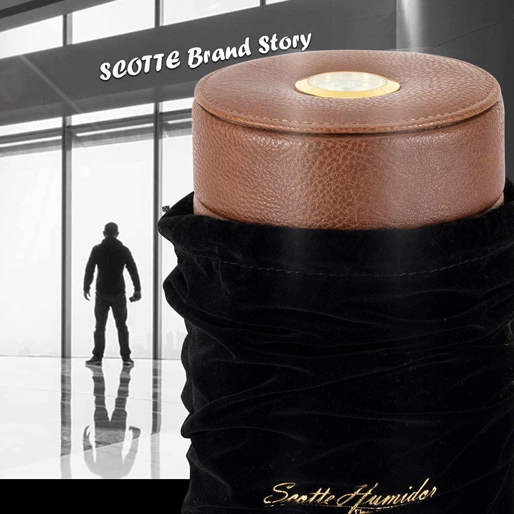 Scotte Cigar humidor case/jar,Leather Cedar Wood Cigar Canister Portable for 12-16 Cigar (Brown)