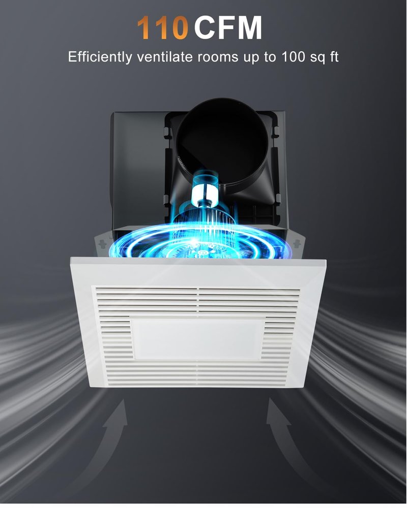 GROWNEER Bathroom Exhaust Fan with Light, 110 CFM 1.0 Sone Exhaust Fan No Attic Access Needed, Ceiling or Wall Mount, 7.68 x 9.25 inch, 35W Bathroom Fan with LED Light 3CCT Adjustable 600LM, White