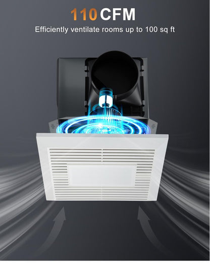 GROWNEER Bathroom Exhaust Fan with Light, 110 CFM 1.0 Sone Exhaust Fan No Attic Access Needed, Ceiling or Wall Mount, 7.68 x 9.25 inch, 35W Bathroom Fan with LED Light 3CCT Adjustable 600LM, White