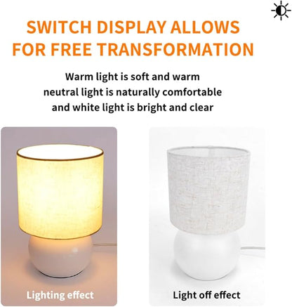 Small Table Lamp for Bedroom,Bedside Nightstand Lamp for Living Room,Minimalist Bedside Light lamp Set of 2, 10.4 Inch Desk Light for Bedroom, Living Room,Including Light Bulb（White）