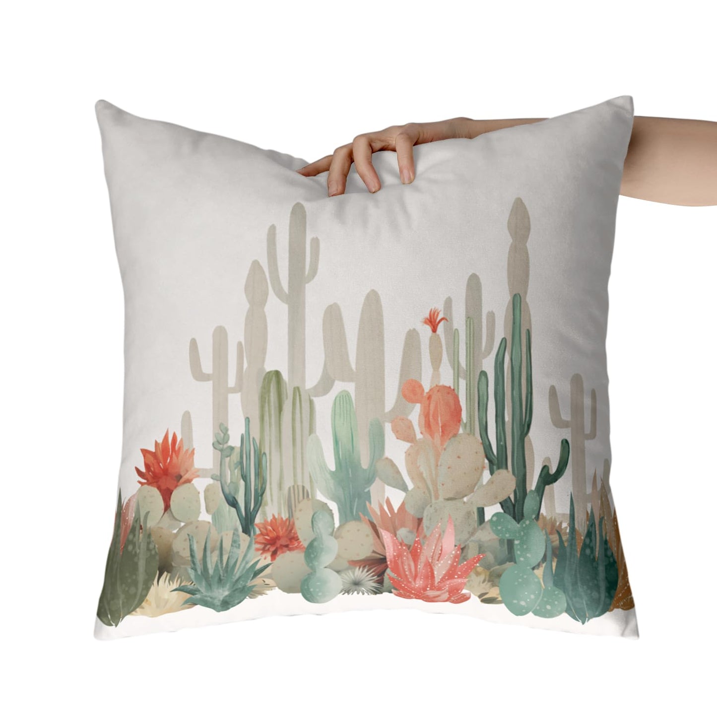 Wnoesat Cactus 16x16 Pillow Covers Set of 2 Tropical Plants Desert Green Succulent Cactus Red Flowers Pillow Case Farmhouse Spring Summer Outdoor Pillowcase for Bed Couch Sofa Living Room Decor