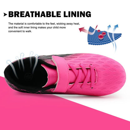 brooman Kids Firm Ground Soccer Cleats Boys Girls Athletic Outdoor Football Shoes(3.5,Fuchsia Black)