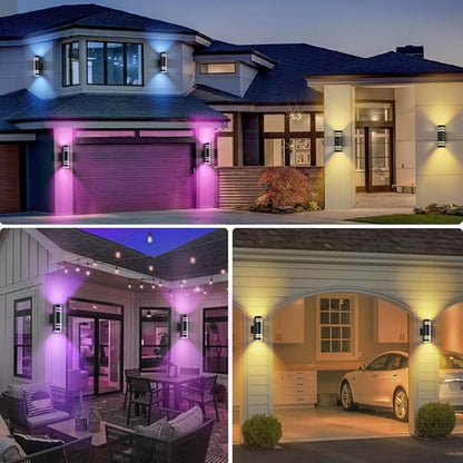 Smart Porch Lights Color Changing, RGB Outdoor Wall Lights with Remote Control Ambiance Up and Down Lights, Black Exterior Light Fixture Home Theater Lighting Compatible with Alexa Google Assistant