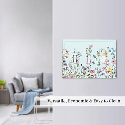 Rustic Wild Floral Vintage Blue Watercolor Flower 3 Gang Light Switch Covers Decorative Unique Triple Toggle Wall Plate Electrical Faceplate Switchplate for Bathroom Bedroom Home Decor