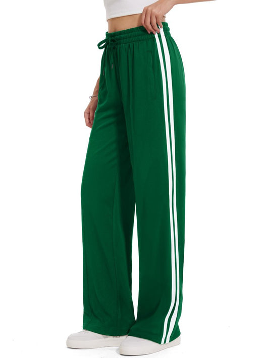 Tapata Long Women 32" Inseam Warm Up Track Pants Wide Leg Sweatpants Lightweight Side Stripe Ladies Slacks Workout, Green, XXL