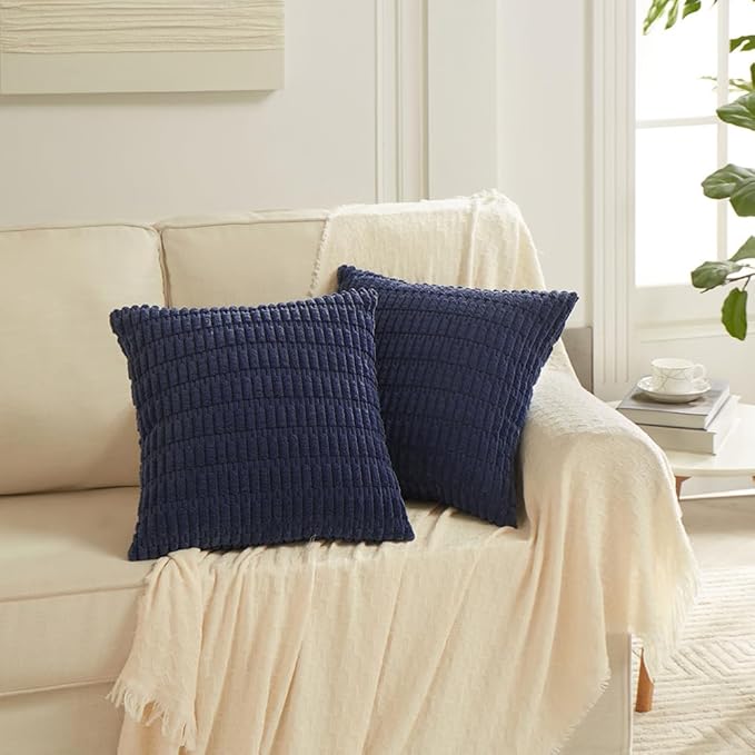 Fancy Homi Navy Blue Decorative Throw Pillow Covers 16x16 Inch for Living Room Couch Bed Sofa, Soft Corduroy Square Cushion Case 40x40 cm, Rustic Modern Farmhouse Boho Home Decor