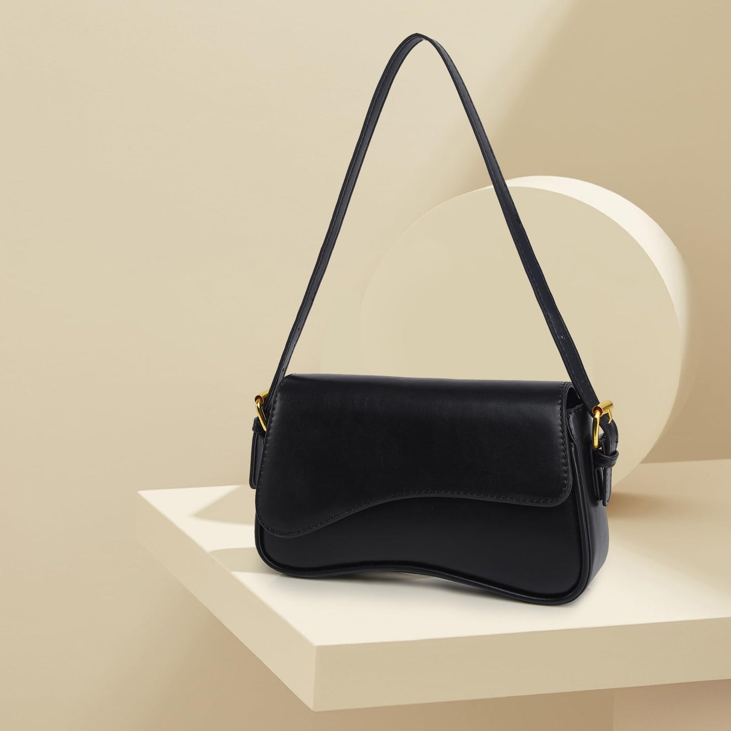 Shoulder Bag for women Clutch Purse Handbag PU Leather Tote Bag with 2 Removable Straps and Zipper Closure Crossbody Bags (A-Black)