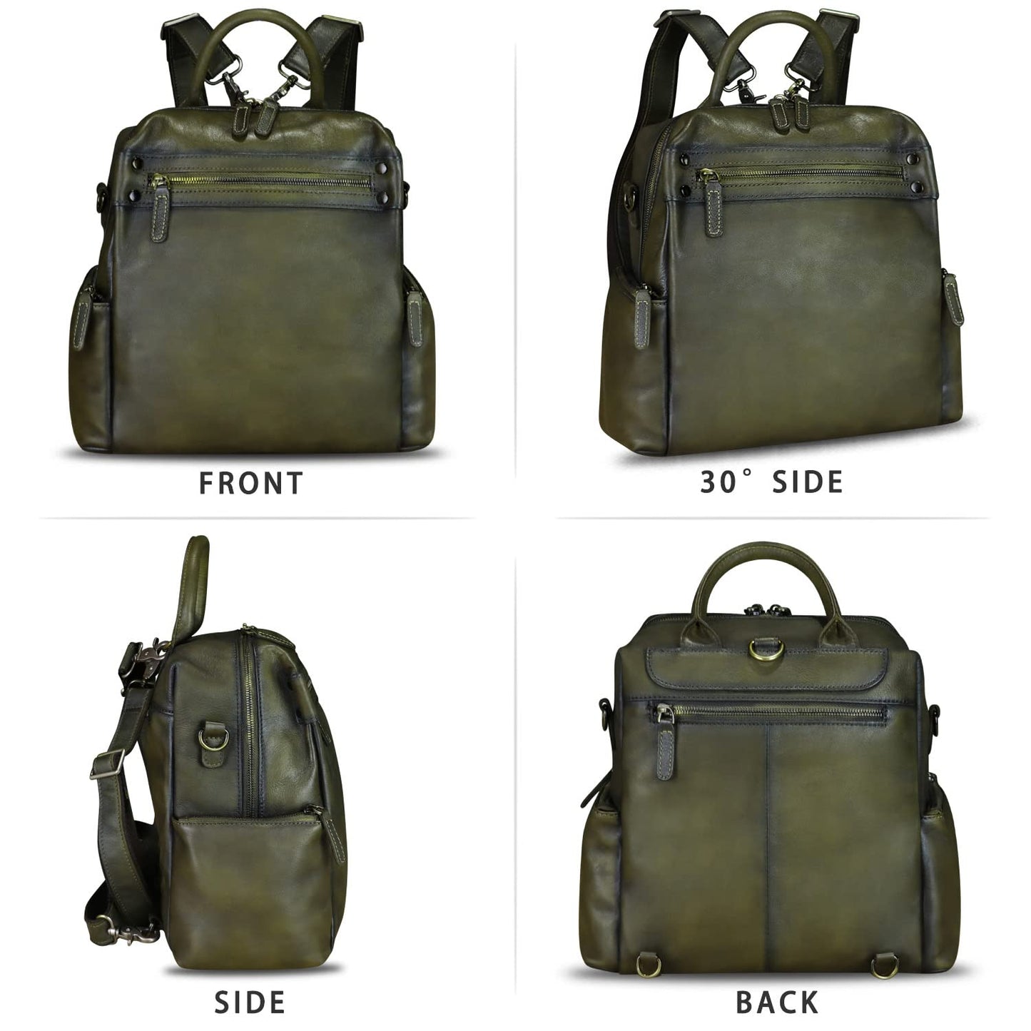 Genuine Leather Backpack Purse for Women Vintage Casual Daypack Knapsack Handmade Rucksack Convertible Shoulder Bag (Green) Medium
