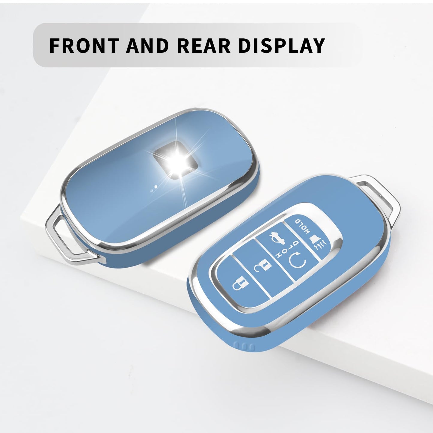 QBUC for Honda Key fob Cover with Keychain,Car Key Case Protector Compatible with Honda Accord Civic HRV CRV Pilot 5 Buttons Smart Remote Key (Blue)
