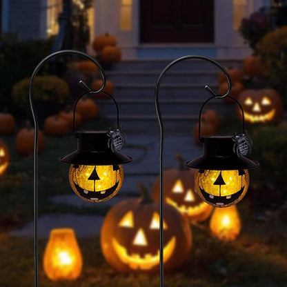 Viveta 2 Pcs Halloween Lights with Shepherd Hooks, Solar Lanterns Outdoor Waterproof for Halloween Decorations Outdoor Patio Yard Lawn