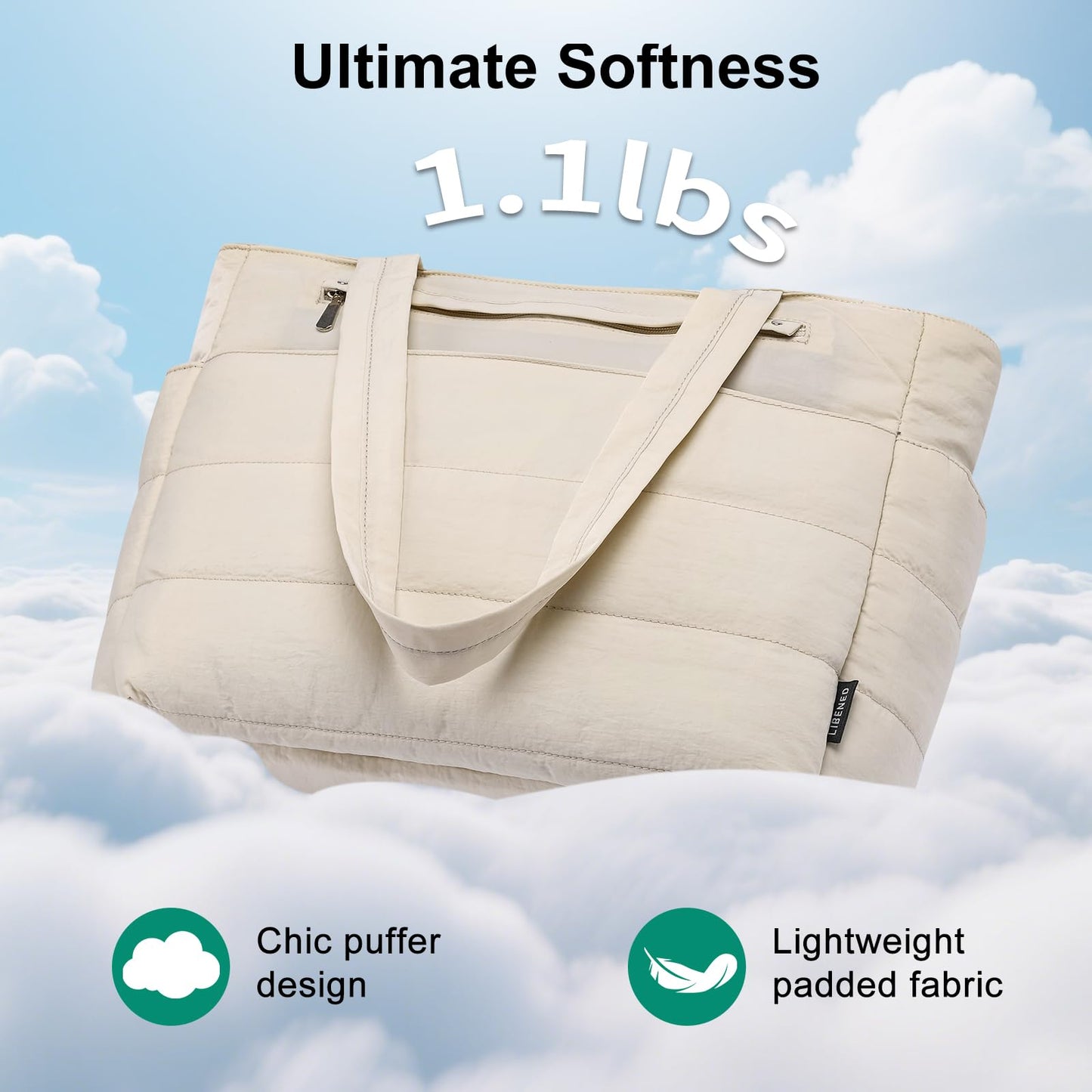 Tote Bag for Women Lightweight Quilted Puffy, Shoulder Bag with Storage for Work Travel Gym, Fits 15.6 Inch Laptop