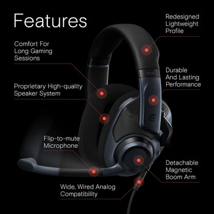 EPOS H6Pro Open Acoustic Gaming Headset with Mic – Lightweight Headband, Comfortable & Durable Design – Compatible with Xbox, PS4/PS5 & PC/Windows – Black