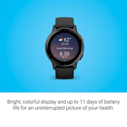 Garmin Vívoactive 5, Health and Fitness GPS Smartwatch, AMOLED Display, Up to 11 Days of Battery, Slate Aluminum Bezel with Black Case and Silicone Band