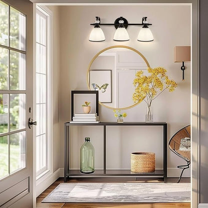 ANDY STAR Milky Glass Bathroom Vanity Light Over Mirror, 3-Light Matte Black Bathroom Light Fixtures with Frosted Glass, 22.5 inch Modern Vanity Lighting Wall Mount, E26 Base, Bulbs Not Included