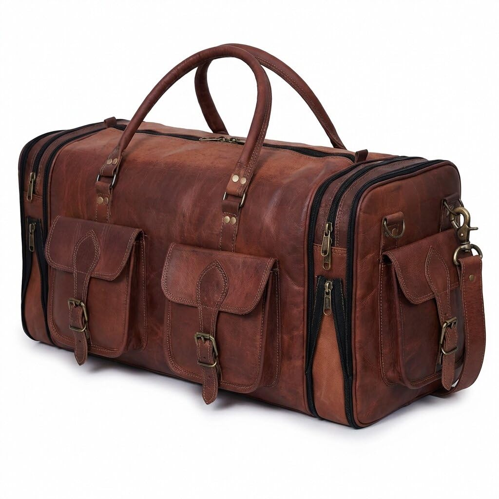 Handmade Vintage Travel Luggage 30 Inch Duffel Gym Sports Bag Weekender Travel Overnight Carry One Duffel Bag For Men (30 inch large)