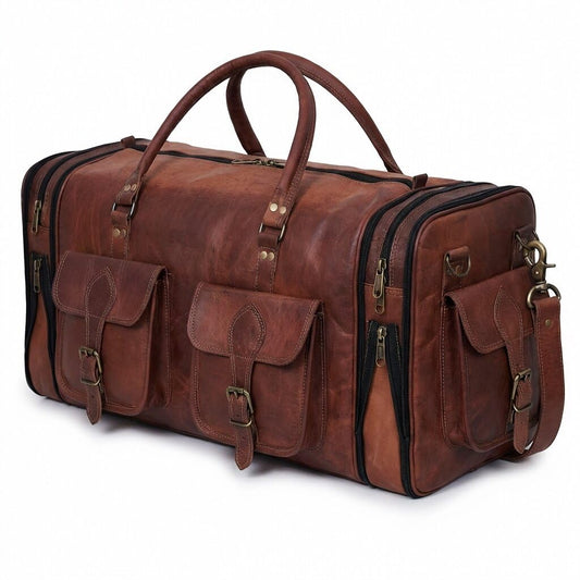 Genuine Leather Duffle Bag 24 Inch Handmade Vintage Travel Case Luggage Bags for Men, Overnight Carry On Duffel Bag Medium Weekender Gym Bag for Men and Women