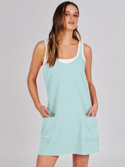 ANRABESS Women Athletic Dress Summer Tennis Workout Active Sports Mini Romper Dress Built in Shorts Travel Vacation Clothes Mint Green X-Smal