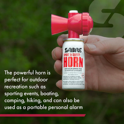 SABRE Sport and Safety Horn, 130 dB Air Horn, 60 ¼ Second or 25 ½ Second Bursts, Audible Up To 1/2-Miles (804-Meters), Perfect for Use at Sporting Events, Boating, Camping, Hiking