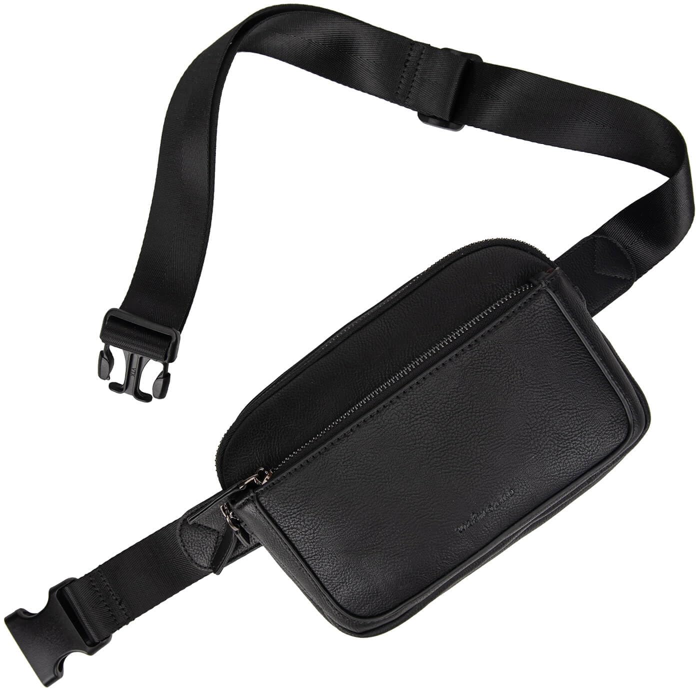Fanny Packs for Women, Leather Vegan Belt Bag Crossbody Waist Bag Adjustable Strap, Large Fashion Everywhere Belt Bag, Black