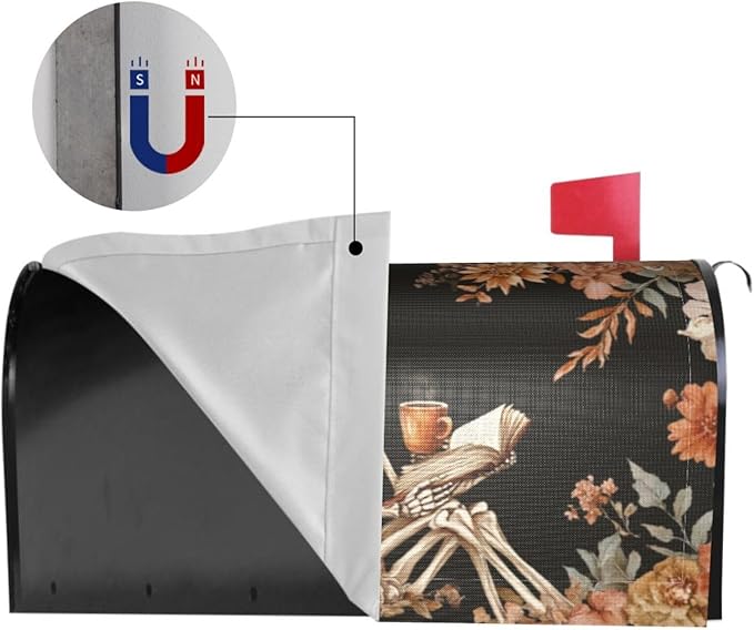 DADABULIU Mailbox Covers Skull Flower Book Boho Magnetic Letter Post Box Cover Standard Size 25.5 x 21 Inch Garden Yard Home Decorative