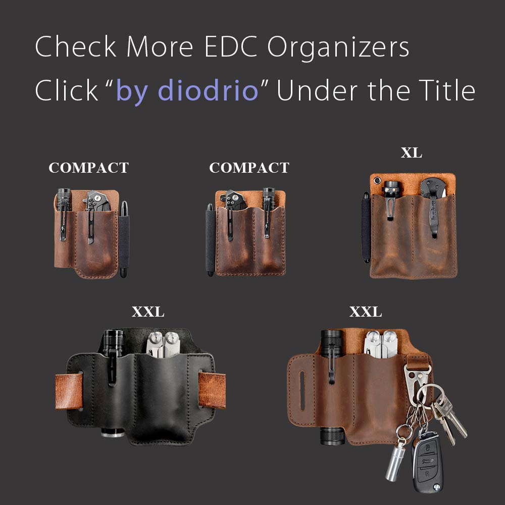 EDC Belt Knife Sheath Organizer for 4.5" Knife, Fit 0.6" Diameter Tactical Flashlight, Pocket Slip Tool Pouch, Pen Loop, EDC Holster Essential Carrier, Premium Leather. Chestnut.