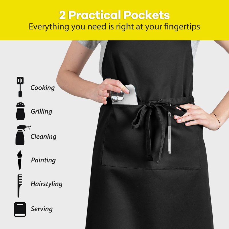 ROTANET Extra Large Apron for Men Adjustable Bib Aprons with 2 Pockets Cooking Kitchen Bbq Grilling Big for Women Chef Water & Oil Resistant Black
