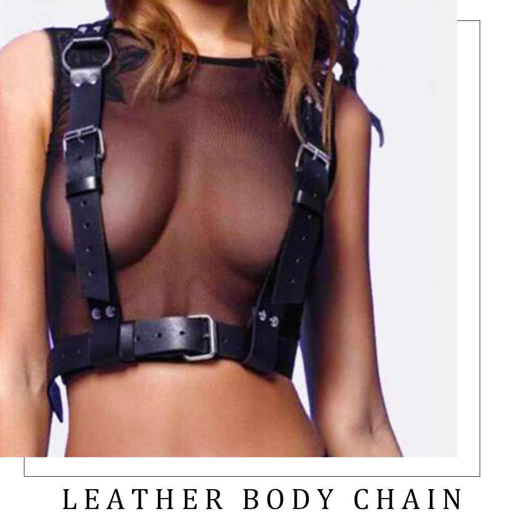 Salliy Harness Belts for Women Leather Harness Strap Belt Goth Black Harness Thick Plus Size Harness Top
