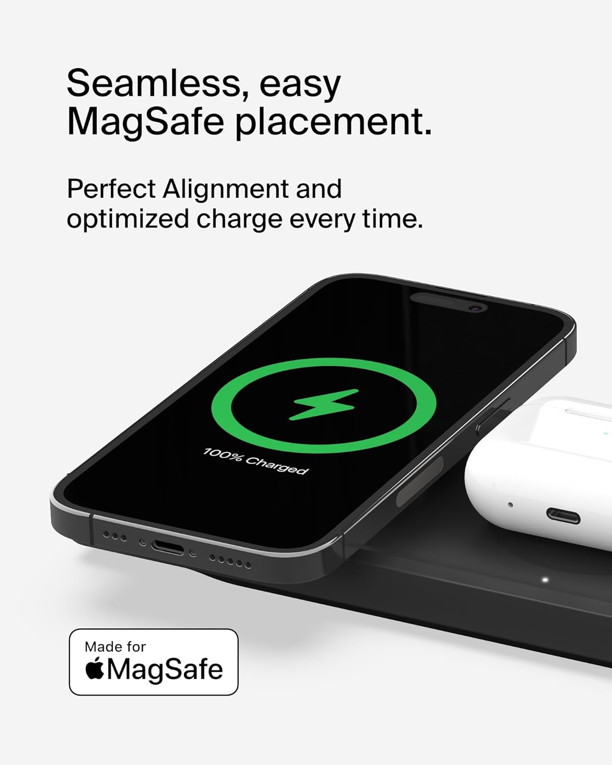 Belkin MagSafe 3-in-1 Wireless Charging Pad - Fast Wireless Charging for Apple Watch, iPhone 17, iPhone 16, iPhone 15, & iPhone 14 Series, & AirPods - Charging Station for Multiple Devices - Black