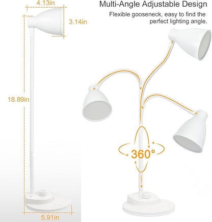BOHON LED Desk Lamp with USB Charging Port, 3 Color Modes Dimmable Reading Lamp, Auto Dimming Task Lamp, Flexible Gooseneck Table Light for Dorm Bedside, Adapter Include, White