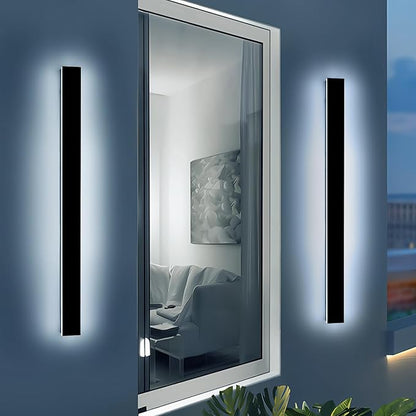 2 Pack 57inch Modern Outdoor Wall Lights, Long Strip Exterior LED Wall Sconce, 6000K Cold White, IP65 Waterproof, 50W, Black Outside Lighting Fixture for Porch, Garden, Fence, Balcony