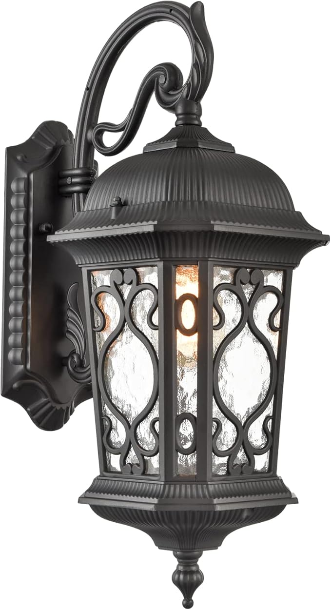 Outdoor Wall Light Fixture Black Exterior Wall Lantern 21" Waterproof Sconce Light Water Glass Shade for Porch Garage