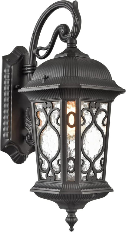 Outdoor Wall Light Fixture Black Exterior Wall Lantern 21" Waterproof Sconce Light Water Glass Shade for Porch Garage