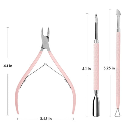 Makartt Cuticle Trimmer with Cuticle Pusher, Silver Nail Trimmer Nail Care Manicure and Pedicure Kit with Stainless Steel Cuticle Nipper and Dual End Nail Pushers for Home Salon Use (Pack of 3 PCS)