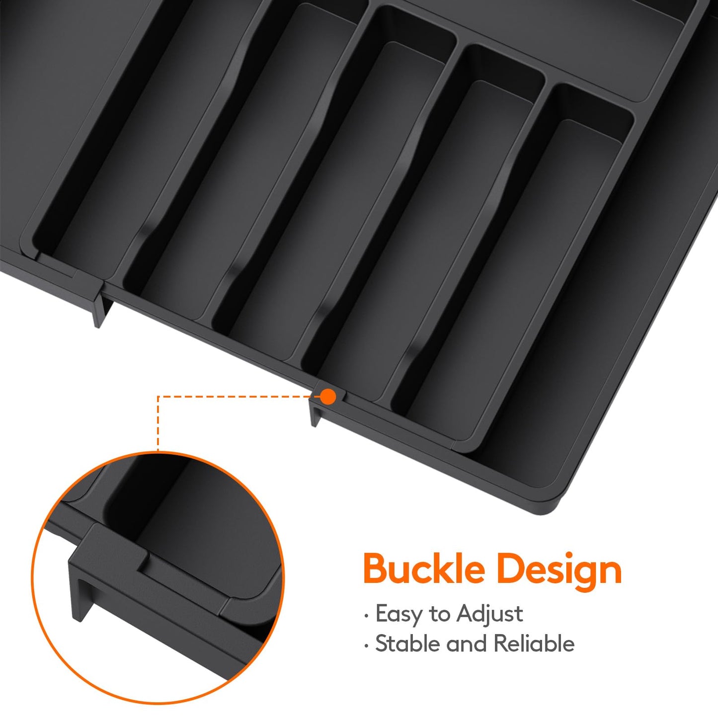 Lifewit Silverware Drawer Organizer, Expandable Utensil Tray for Kitchen, BPA Free Flatware and Cutlery Holder, Adjustable Plastic Storage for Spoons Forks Knives, 8.5"-14.1" x 12.1", Black