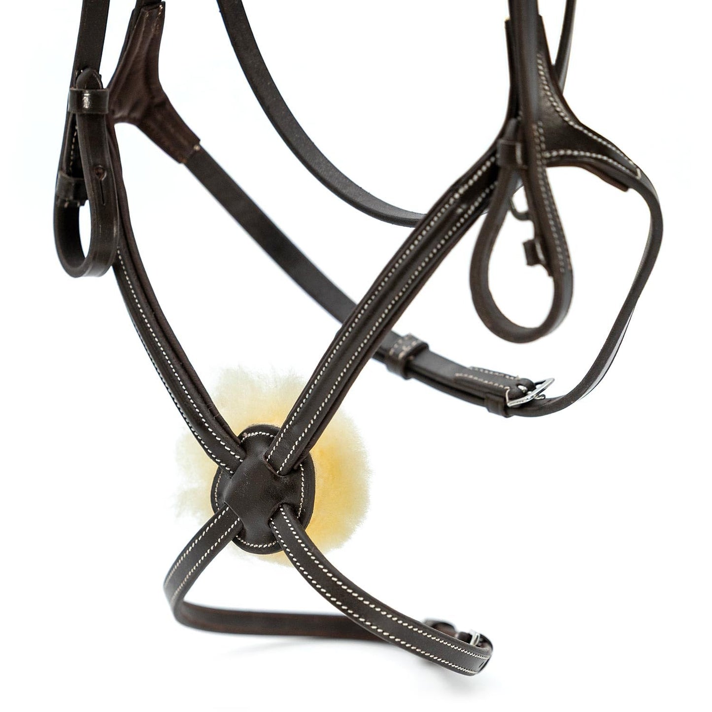 Jeffers Uniquely English Hickstead Figure-8 Leather Bridle for Horses with Web Reins, Cob - Padded Crown, Buckle Bit Ends, Sheepskin Noseband, Adjustable Throatlatch, Dressage, Jumping, Training