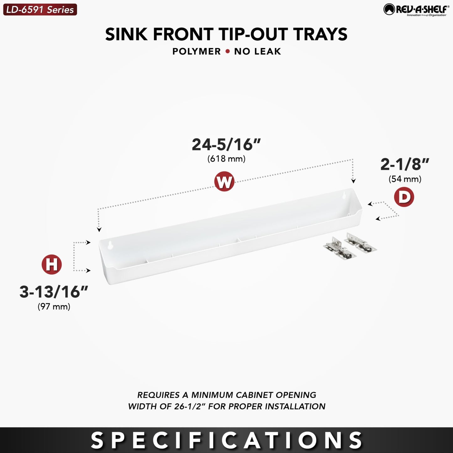 Rev-A-Shelf 30" Tip-Out Plastic Sink Tray for Kitchen and Bathroom Base Cabinets, Large Pullout Vanity Shelf Home Organizer, White, LD-6591-30-11-1