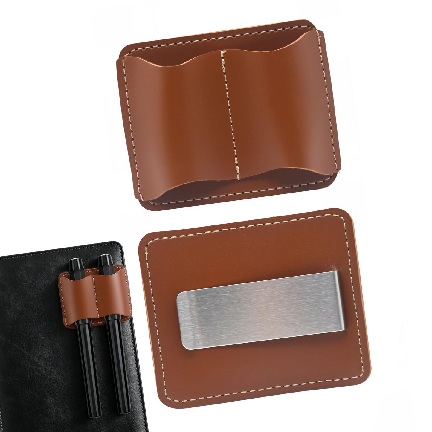KEUYE Pen Holder Compatible with Moleskine-Brown,Handmade Leather Secure Pen Clip Compatible with Moleskine for Notebooks Journals Planners Bibles,1PC