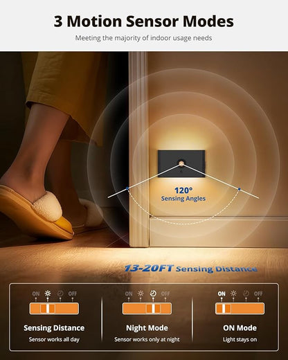 wowatt Rechargeable Motion Sensor Stair Light, Black Night Lights with Magnetic Mount, Dimmable Step Lights Indoor for Stairway, Hallway, Kitchen, Bathroom(8 Packs)