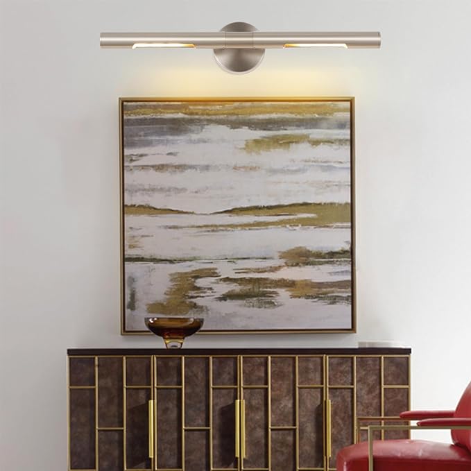 Brushed Nickel Picture Light 24 inches Modern Wall Sconce with Cylinder Metal Shades Rotatable 360°Indoor Wall Lighting Fixture Bathroom Vanity Light Bedroom Living Room
