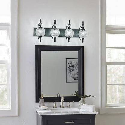 Modern Crystal Bathroom Vanity Lights Fixtures Over Mirror Black Vintage 4-Lights 28 Inch Bathroom Light Fixtures Glass Crystal Vanity Lights