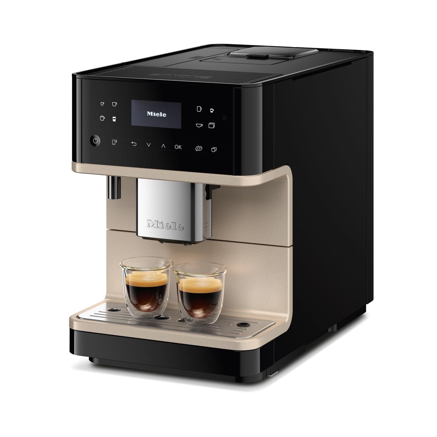 Miele CM 6360 MilkPerfection Automatic Coffee Machine - OneTouch for Two, AromaticSystem, 8 individual profiles, DoubleShot, WiFi-compatible, LED lighting, in Obsidian Black CleanSteel Metallic