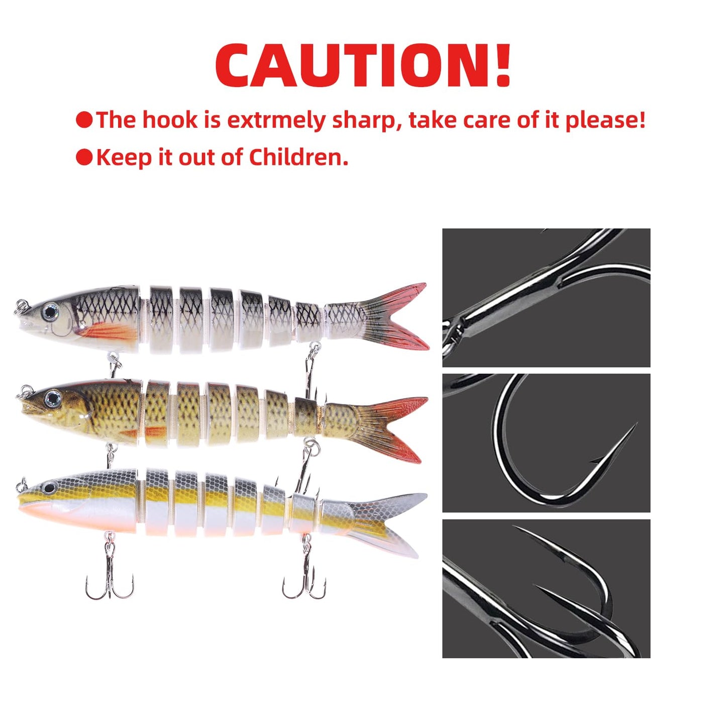 BULUSEL Fishing Lures, Multi-Jointed Segments Swimbait, Bass Lures, Baits,Swimbait, Slow Sinking Lure, Triple Hooks(#6)