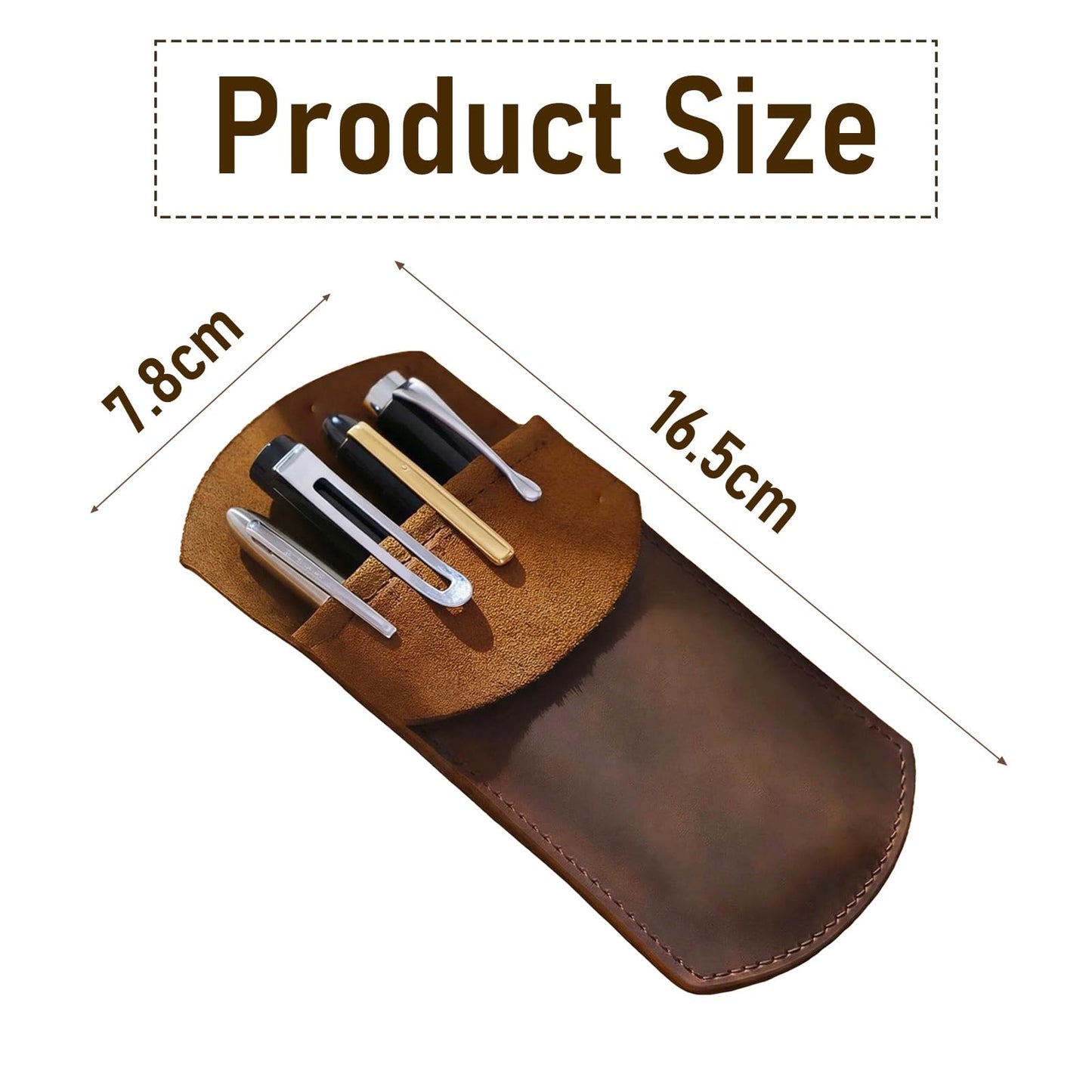 Yeedonzo Leather Pen Case Holder, Handmade Crazy Horse Pen Protector for Fountain Pens, Pen Holder, Pencil Case, Pen Pouch Genuine Leather (Brown, 4 Pen)
